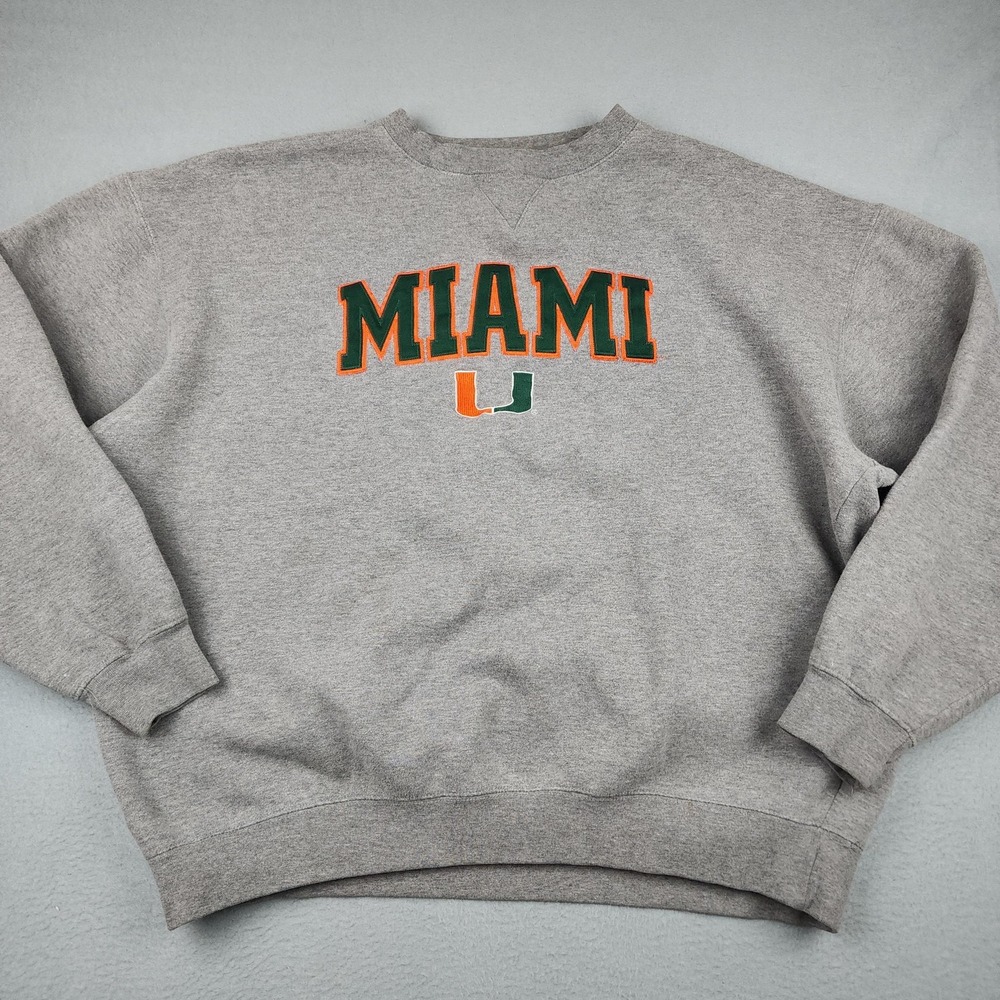 Miami Hurricanes Sweatshirt Mens XL Gray NCAA Champs Sport College Crewneck READ